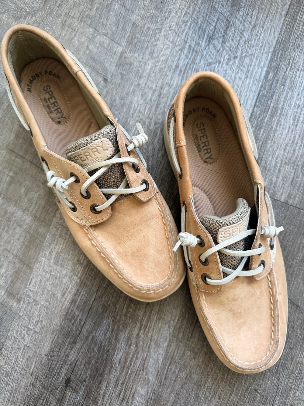 Sperry Women's Tan Leather Deck Moccasins with White Laces